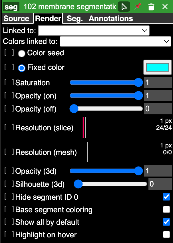 Segmentation mask rendering controls