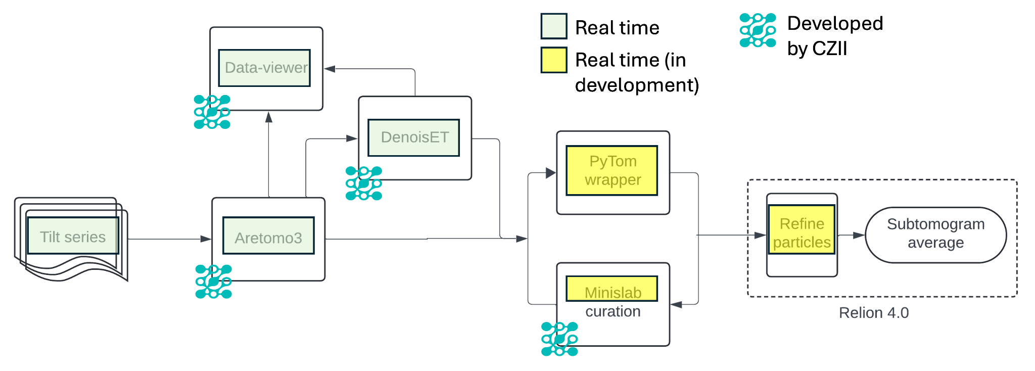 Schematic of cryoET image processing workflow developed by CZII.