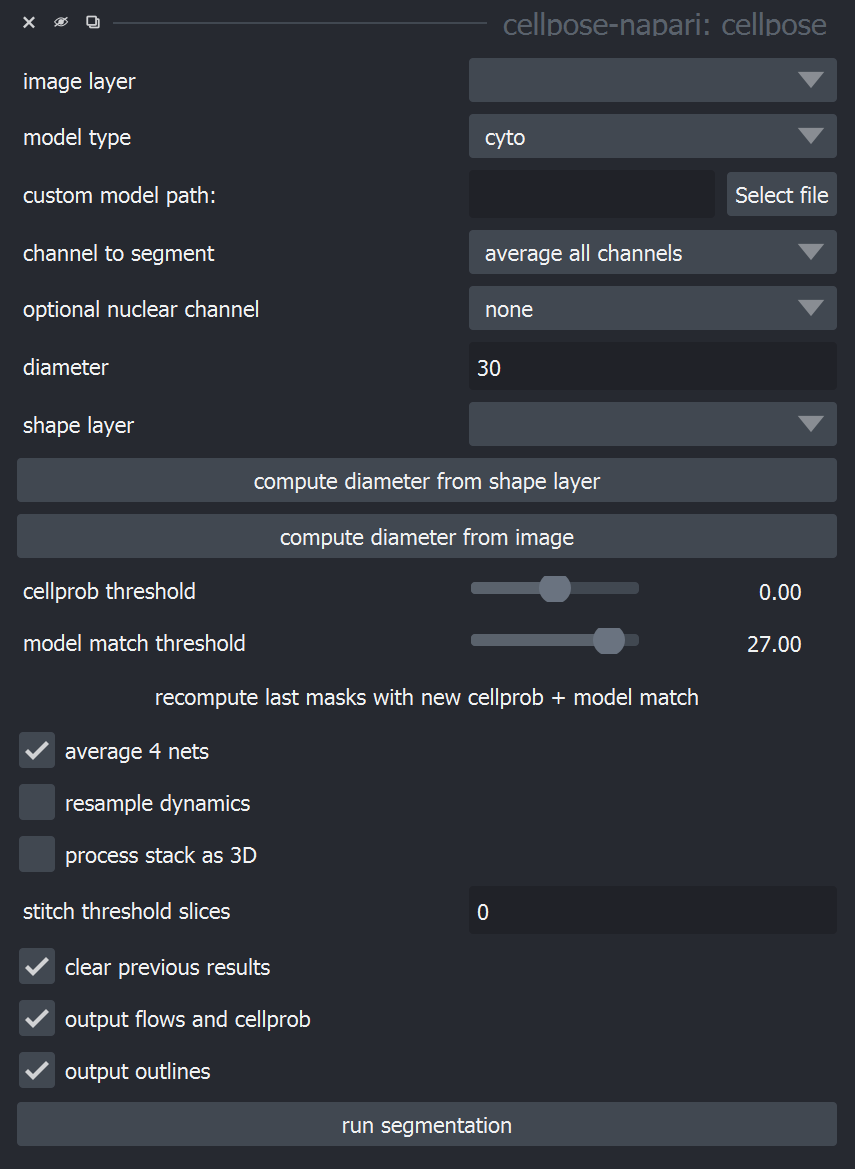 Opening cellpose in the napari menu