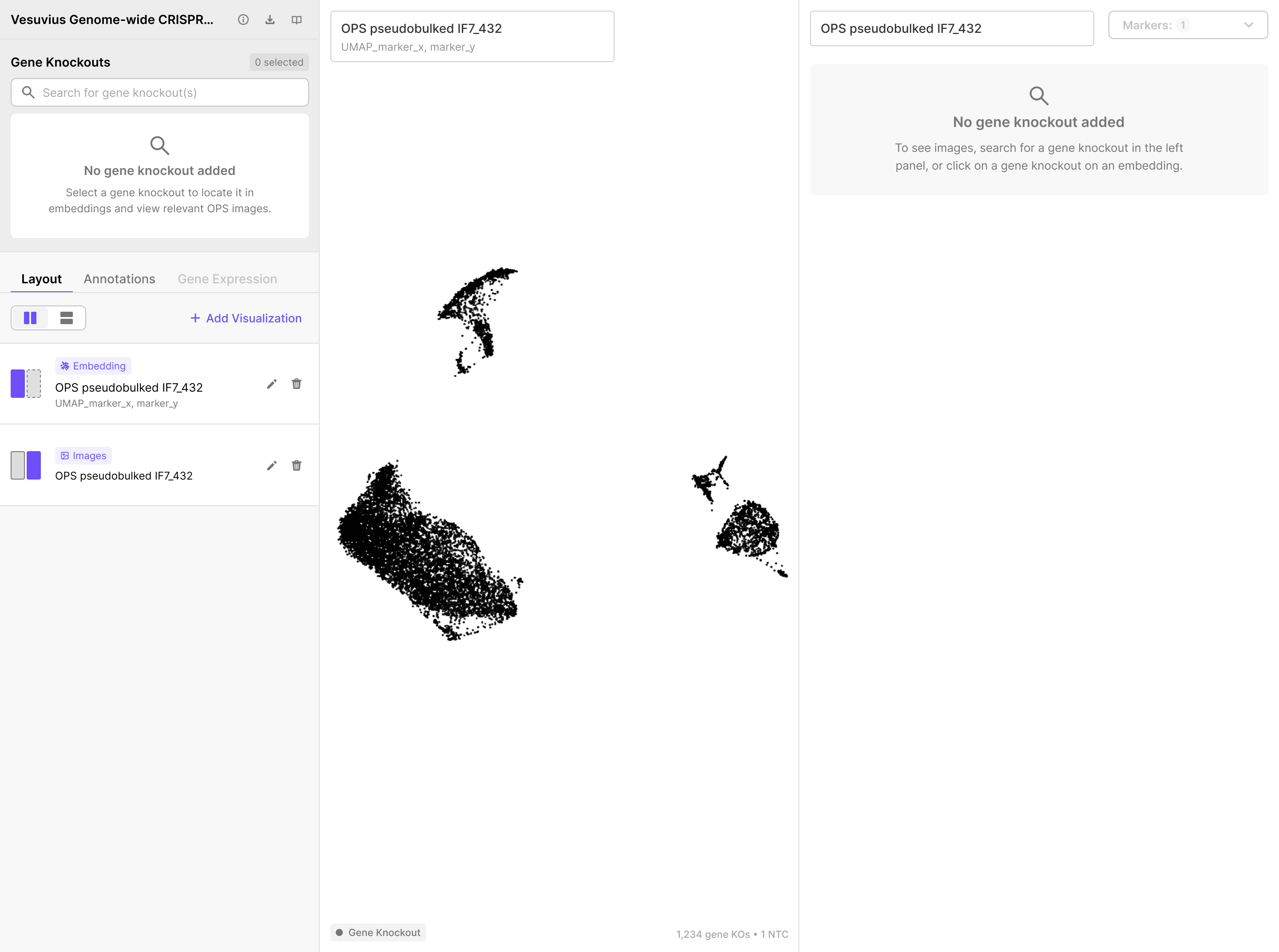 Default two-panel layout when opening an OPS dataset: OPS embedding on the left, empty images panel on the right