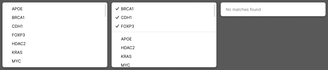 Gene knockout search dropdown open with a list of available knockouts to select